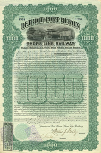 Detroit and Port Huron Shore Line Railway - 1900 dated $1,000 Railroad Bond (Uncanceled)
